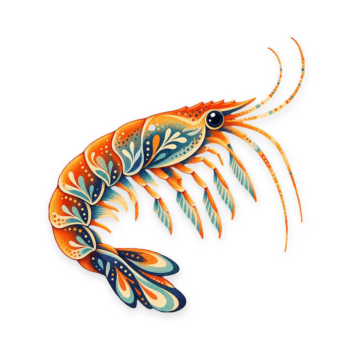 Krill folk art ornament O186 on white, laser-cut maple wood, made in USA