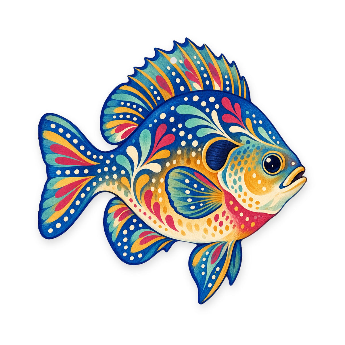 Bluegill folk art ornament O189 on white, laser-cut maple wood, made in USA