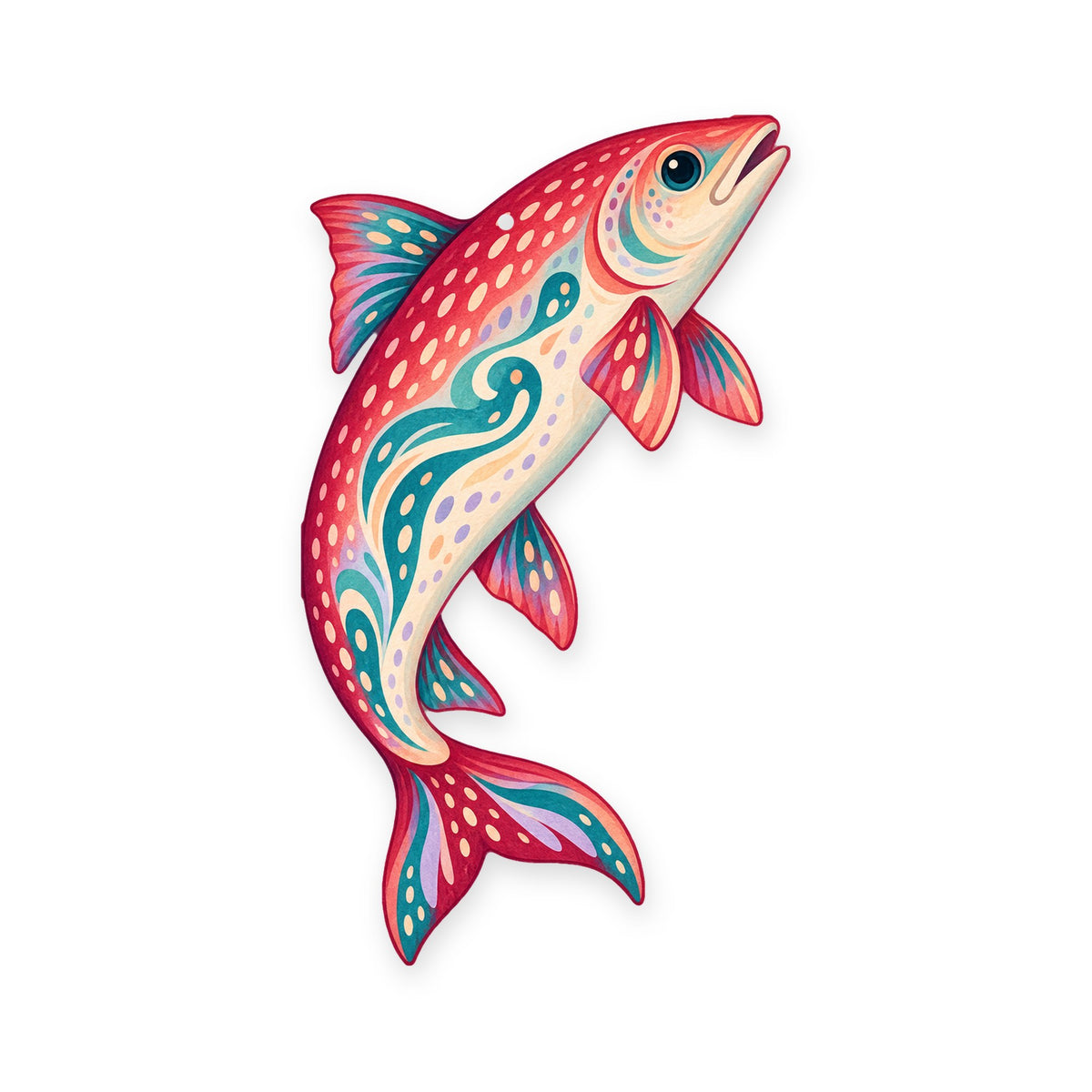 Lake Whitefish folk art ornament O208 on white, laser-cut maple wood, made in USA