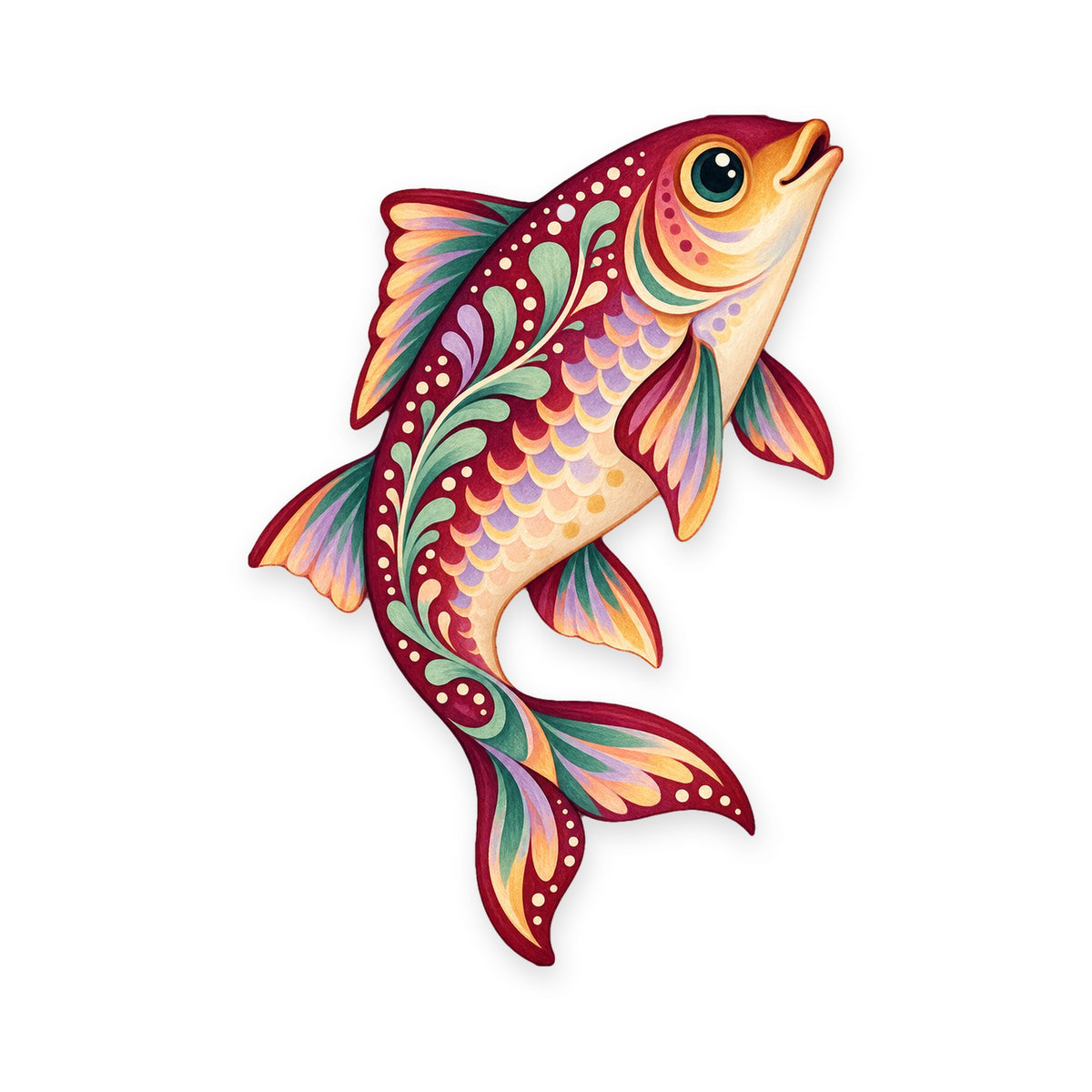 Roach Fish folk art ornament O214 on white, laser-cut maple wood, made in USA