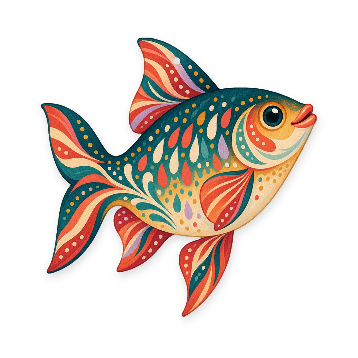 Rudd Fish folk art ornament O215 on white, laser-cut maple wood, made in USA