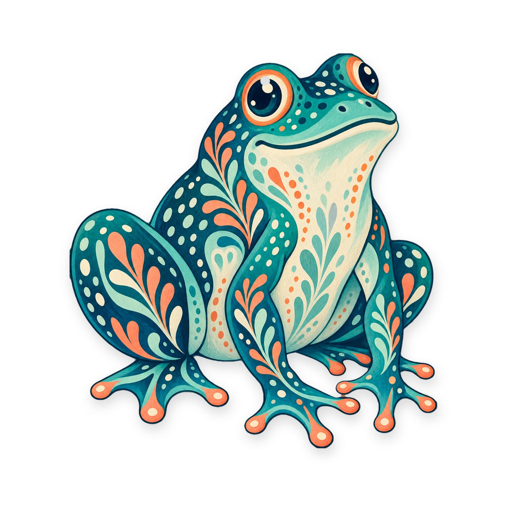 Bullfrog folk art ornament O217 on white, laser-cut maple wood, made in USA
