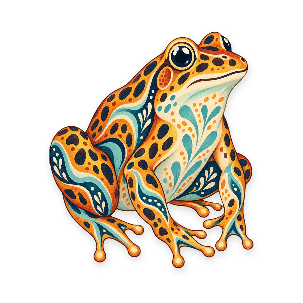Leopard Frog folk art ornament O218 on white, laser-cut maple wood, made in USA