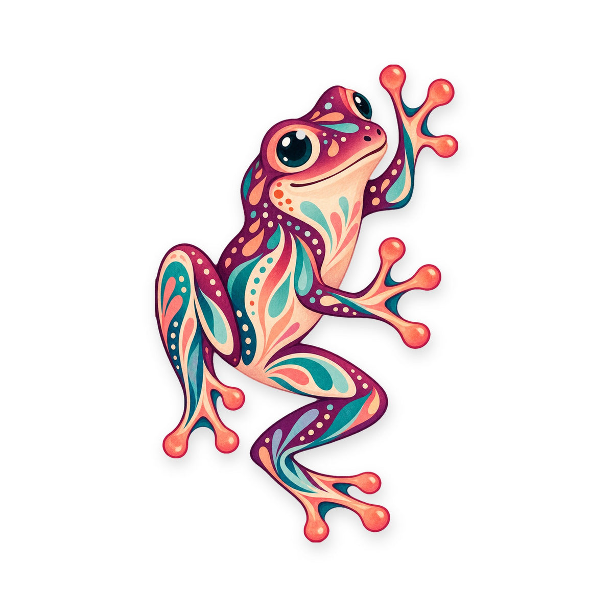 Tree Frog folk art ornament O220 on white, laser-cut maple wood, made in USA