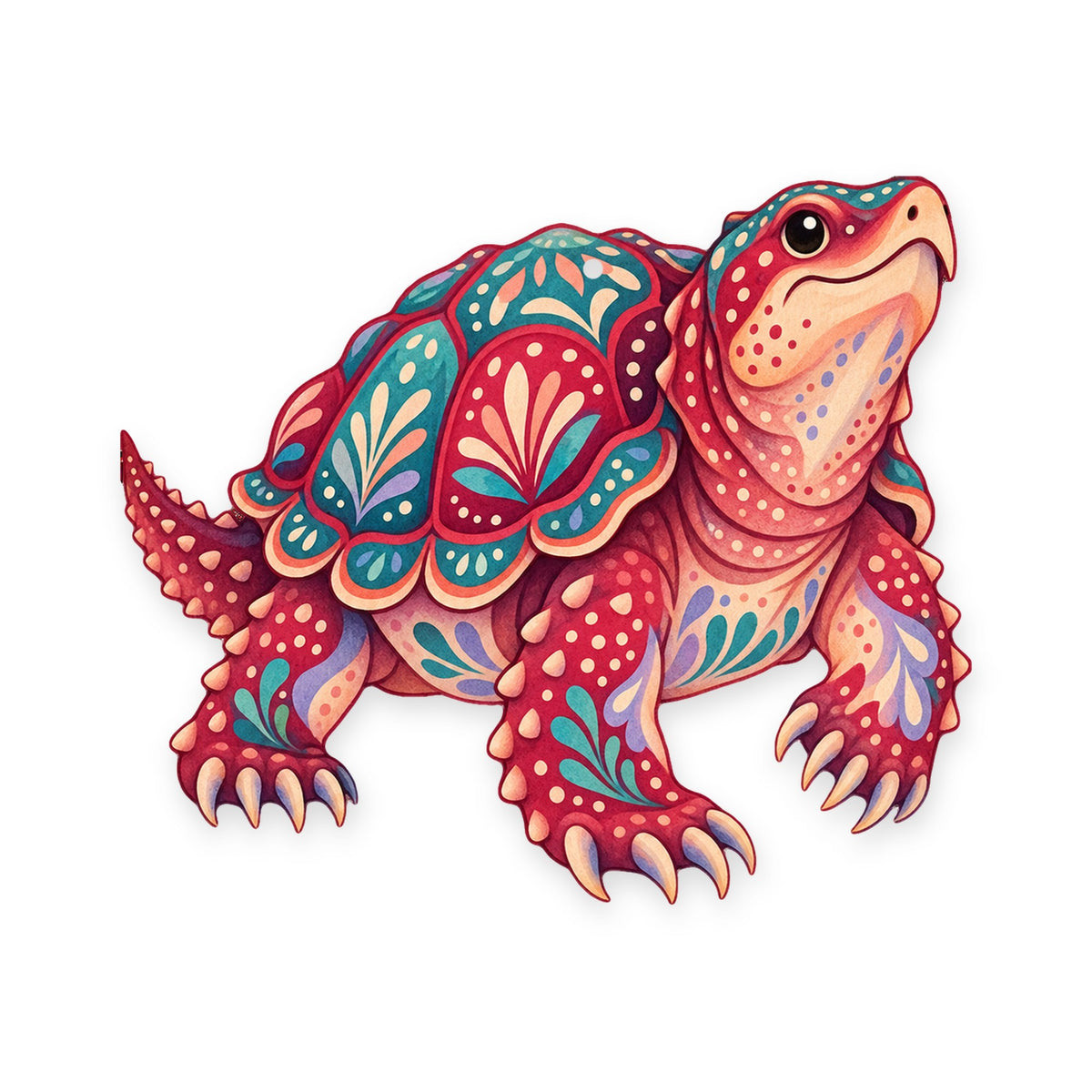 Snapping Turtle folk art ornament O224 on white, laser-cut maple wood, made in USA