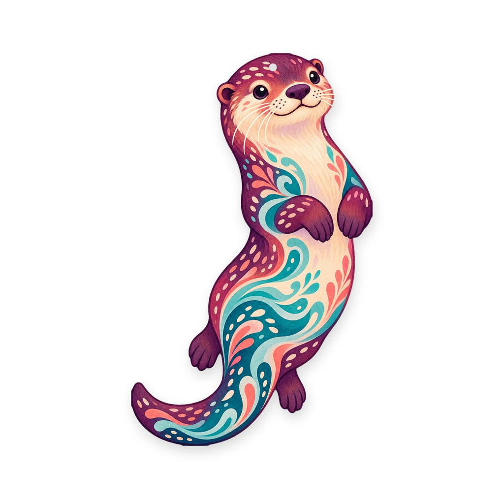River Otter folk art ornament O228 on white, laser-cut maple wood, made in USA