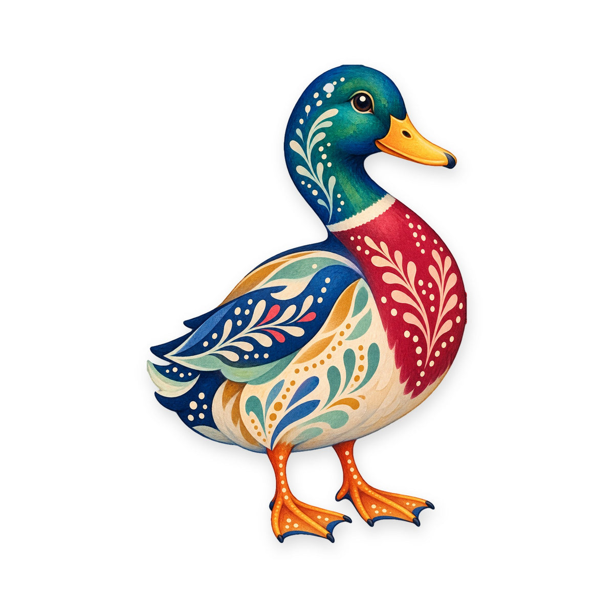 Mallard Duck folk art ornament O229 on white, laser-cut maple wood, made in USA