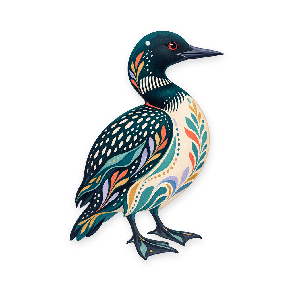 Common Loon folk art ornament O231 on white, laser-cut maple wood, made in USA