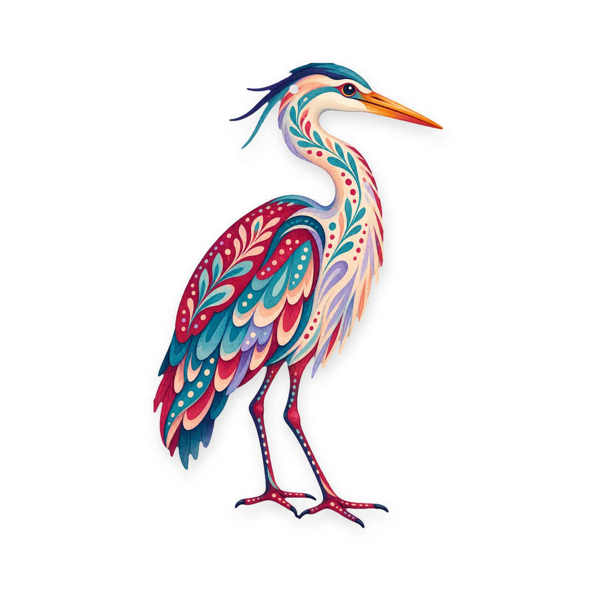 Great Blue Heron folk art ornament O232 on white, laser-cut maple wood, made in USA