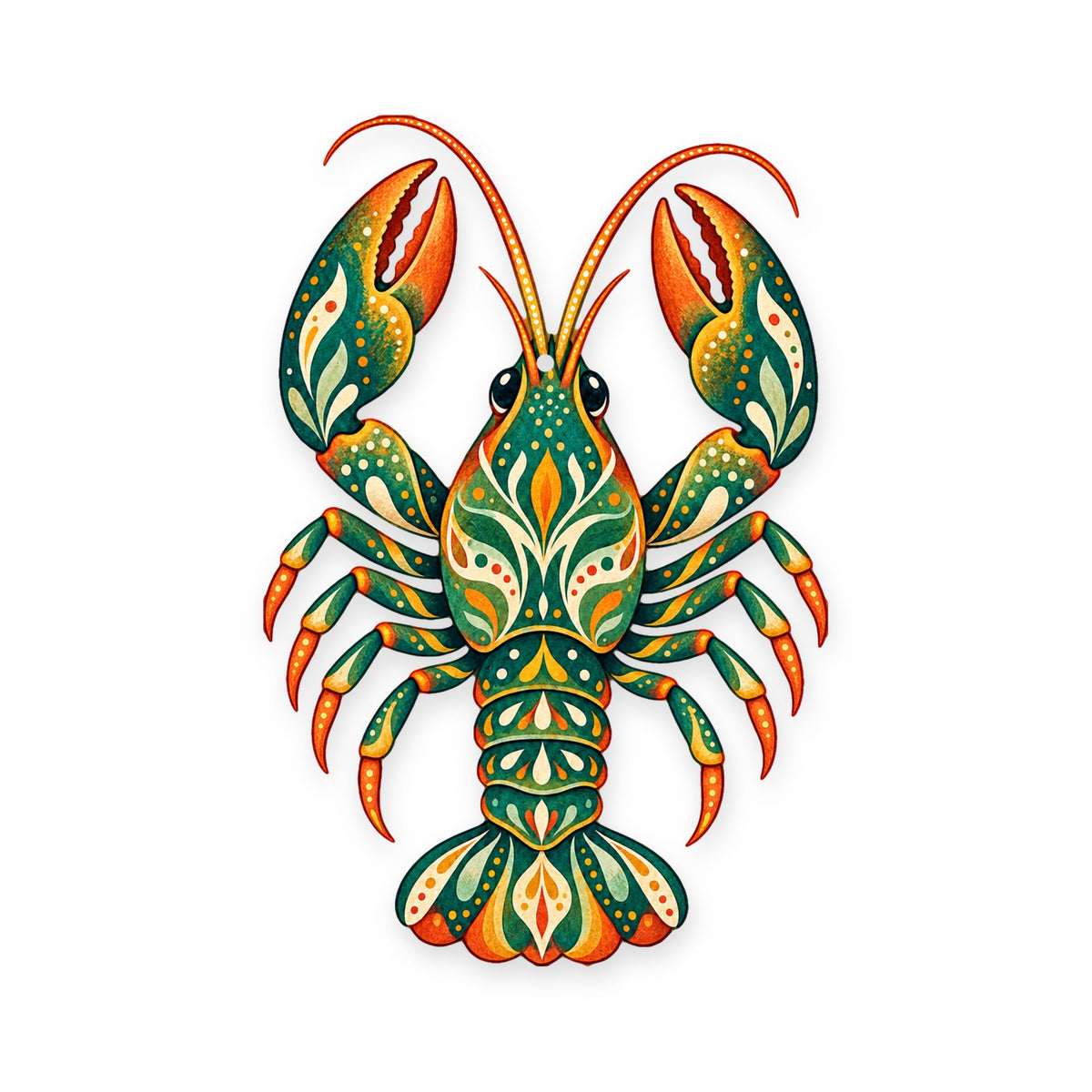 Crayfish folk art ornament O235 on white, laser-cut maple wood, made in USA