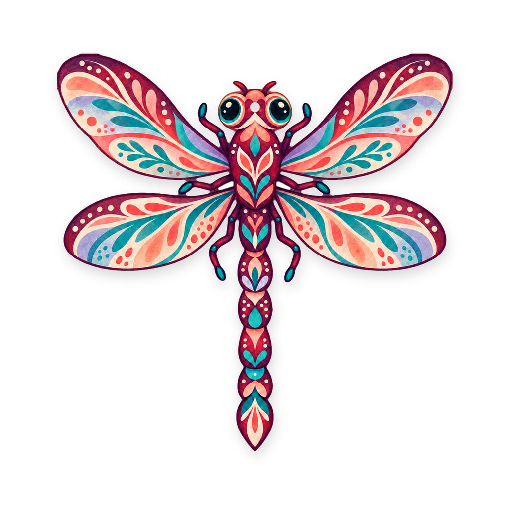 Dragonfly folk art ornament O236 on white, laser-cut maple wood, made in USA