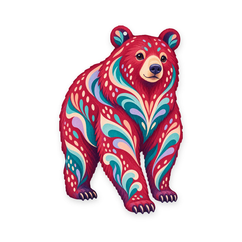 American Black Bear folk art ornament O248 on white, laser-cut maple wood, made in USA