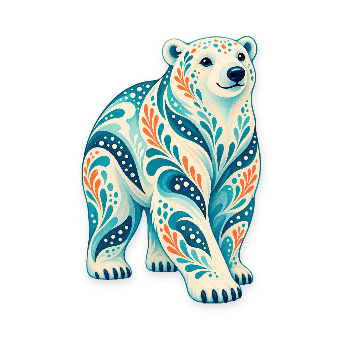 Polar Bear folk art ornament O249 on white, laser-cut maple wood, made in USA