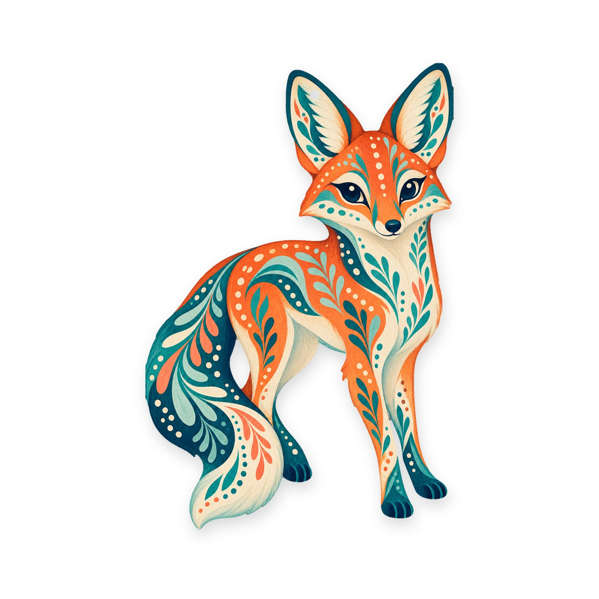 Kit Fox folk art ornament O257 on white, laser-cut maple wood, made in USA