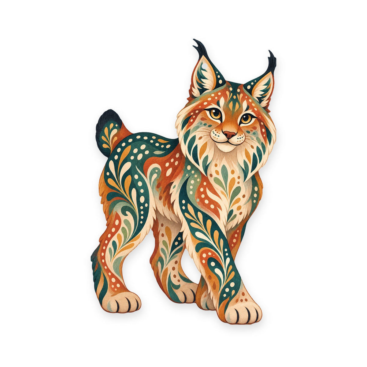Canada Lynx folk art ornament O259 on white, laser-cut maple wood, made in USA