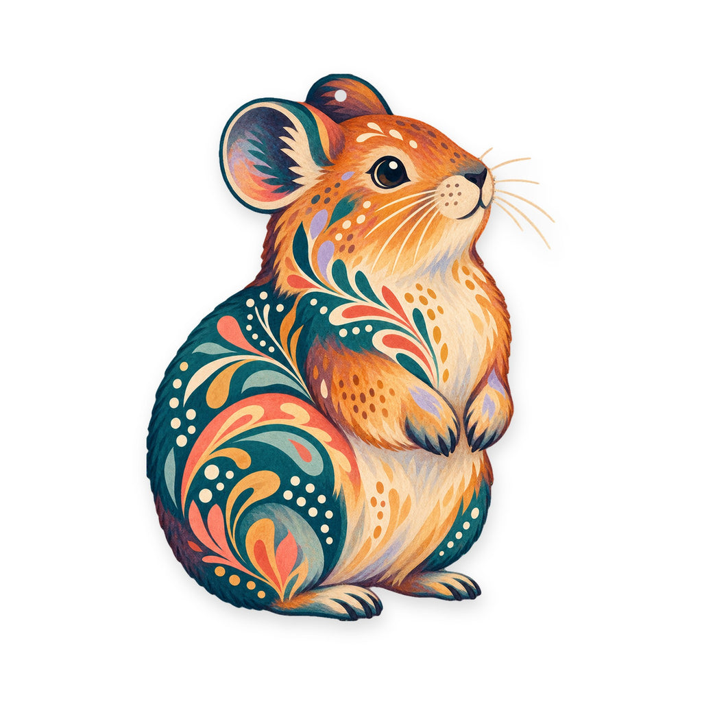 American Pika folk art ornament O279 on white, laser-cut maple wood, made in USA