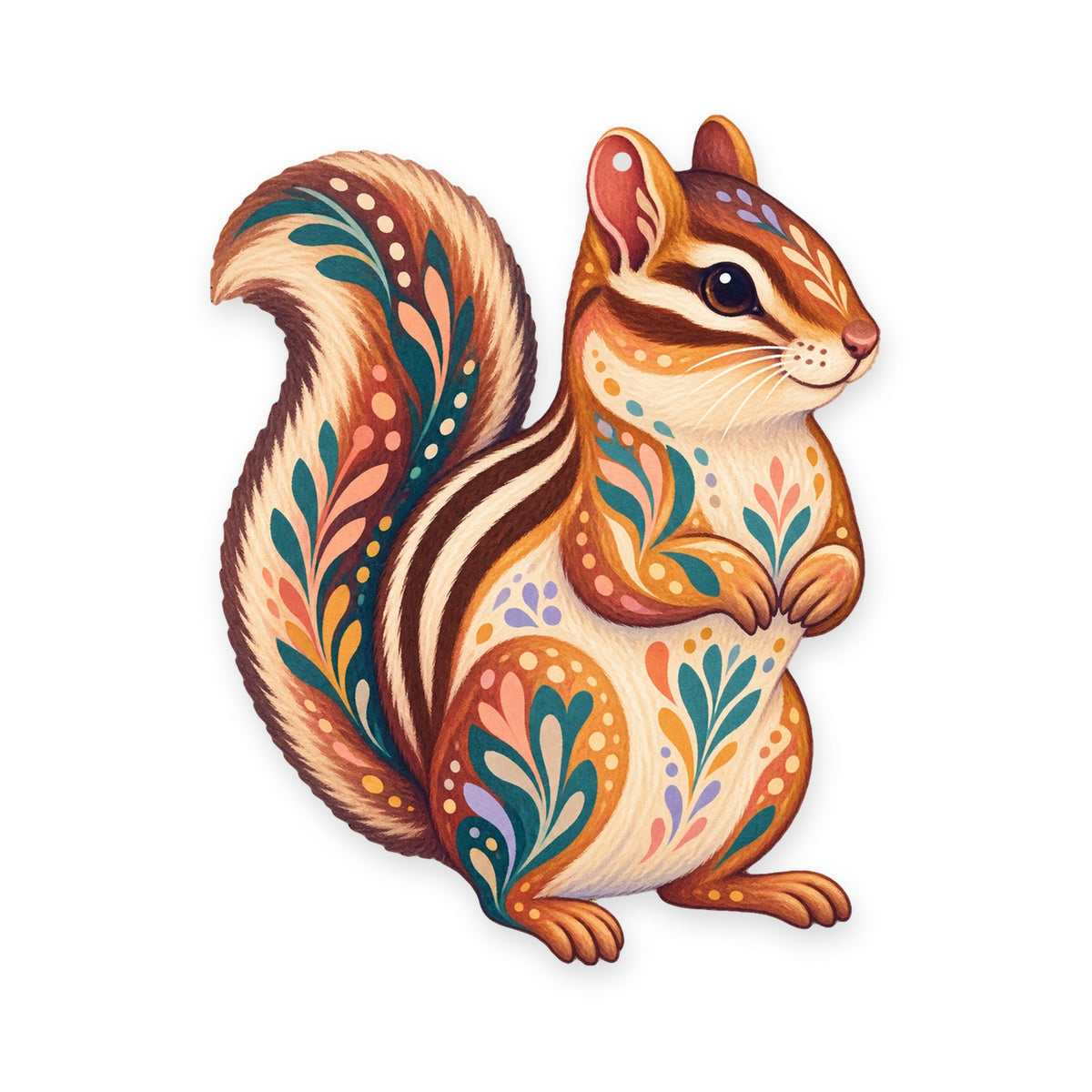 Eastern Chipmunk folk art ornament O287 on white, laser-cut maple wood, made in USA
