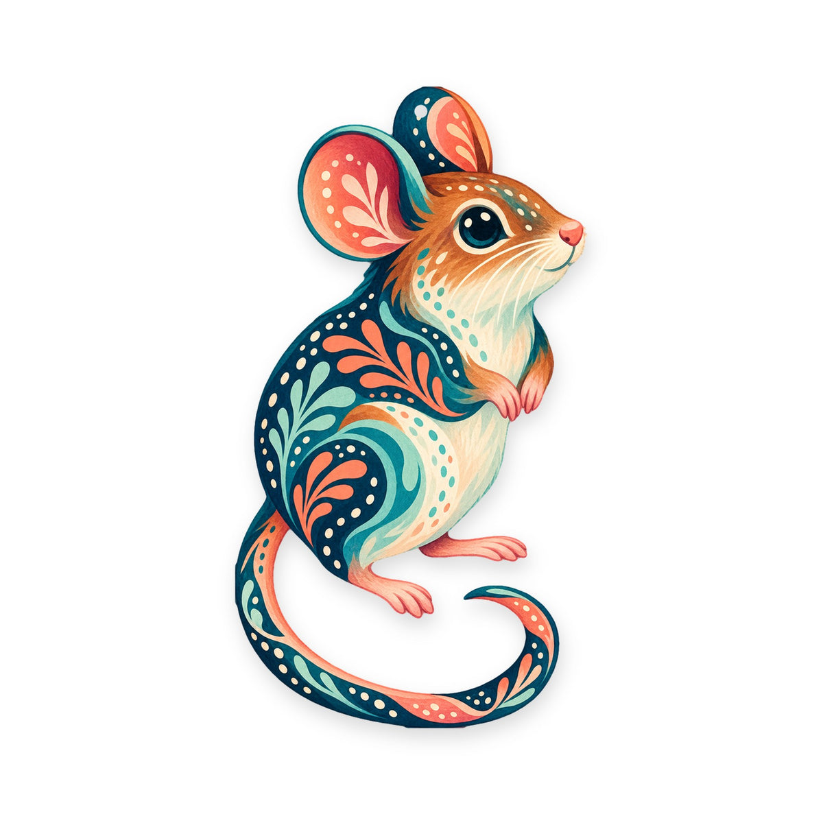 Deer Mouse folk art ornament O289 on white, laser-cut maple wood, made in USA