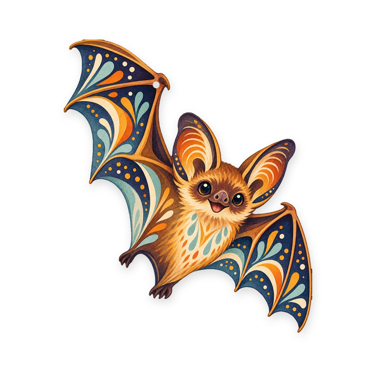 Little Brown Bat folk art ornament O290 on white, laser-cut maple wood, made in USA