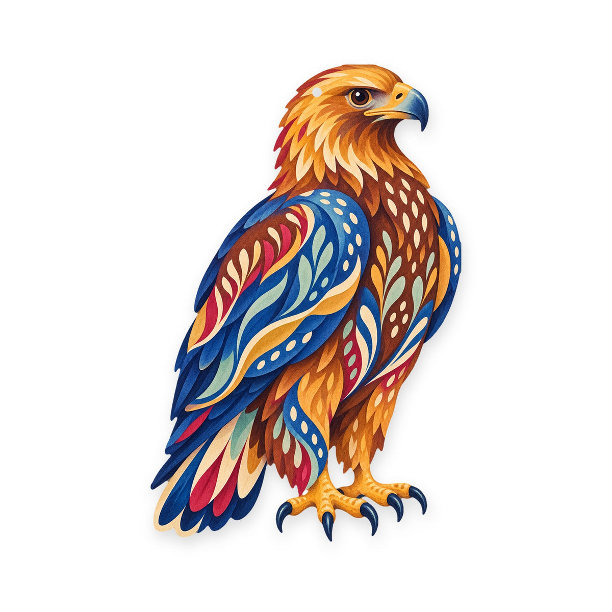 Golden Eagle folk art ornament O293 on white, laser-cut maple wood, made in USA