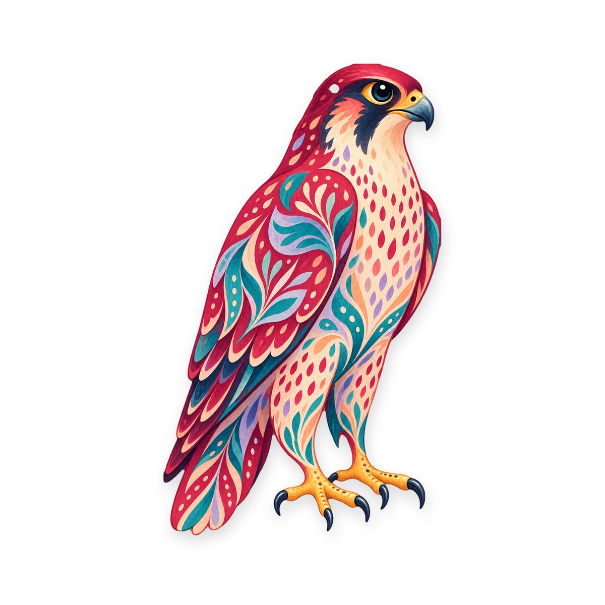 Peregrine Falcon folk art ornament O296 on white, laser-cut maple wood, made in USA