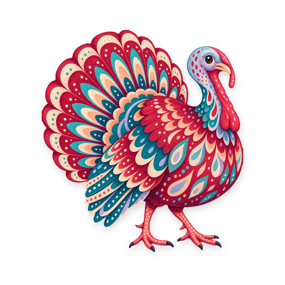 Wild Turkey folk art ornament O320 on white, laser-cut maple wood, made in USA