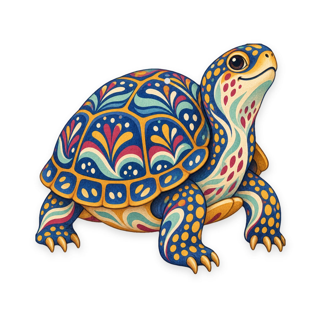Eastern Box Turtle folk art ornament O333 on white, laser-cut maple wood, made in USA
