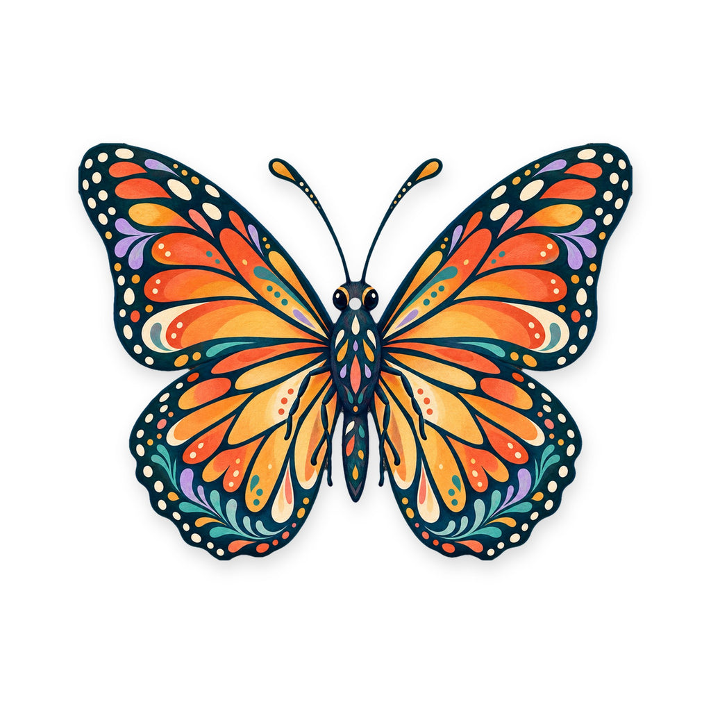Monarch Butterfly folk art ornament O335 on white, laser-cut maple wood, made in USA