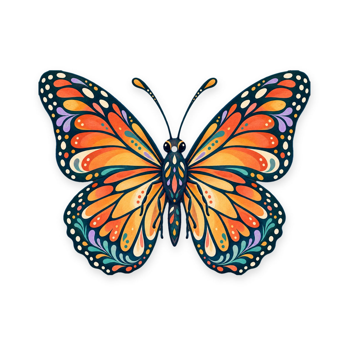 Monarch Butterfly folk art ornament O335 on white, laser-cut maple wood, made in USA