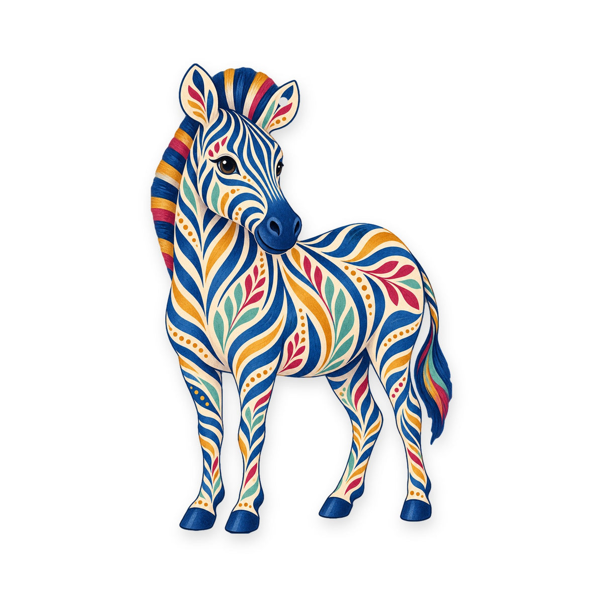 Plains Zebra folk art ornament O341 on white, laser-cut maple wood, made in USA