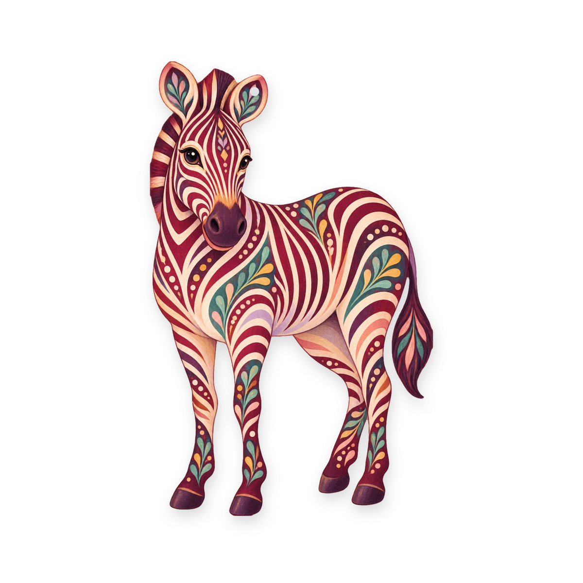 Grevy's Zebra folk art ornament O342 on white, laser-cut maple wood, made in USA