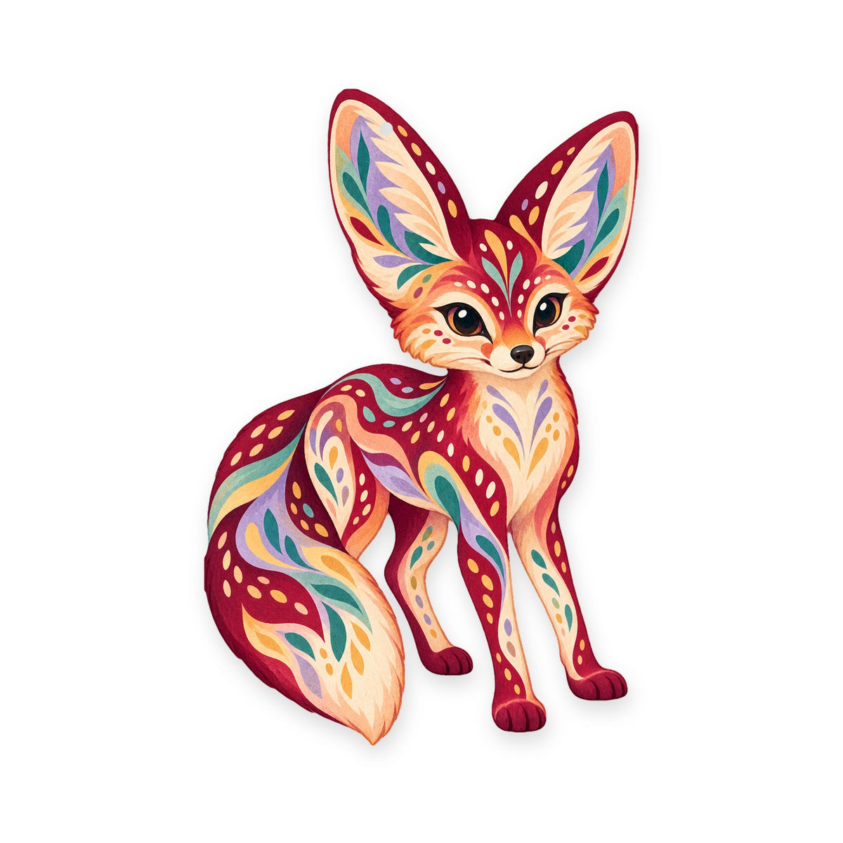 Fennec Fox folk art ornament O358 on white, laser-cut maple wood, made in USA