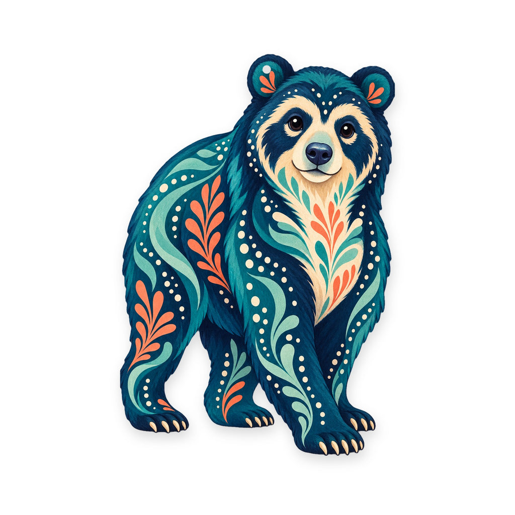 Andean Bear folk art ornament O369 on white, laser-cut maple wood, made in USA