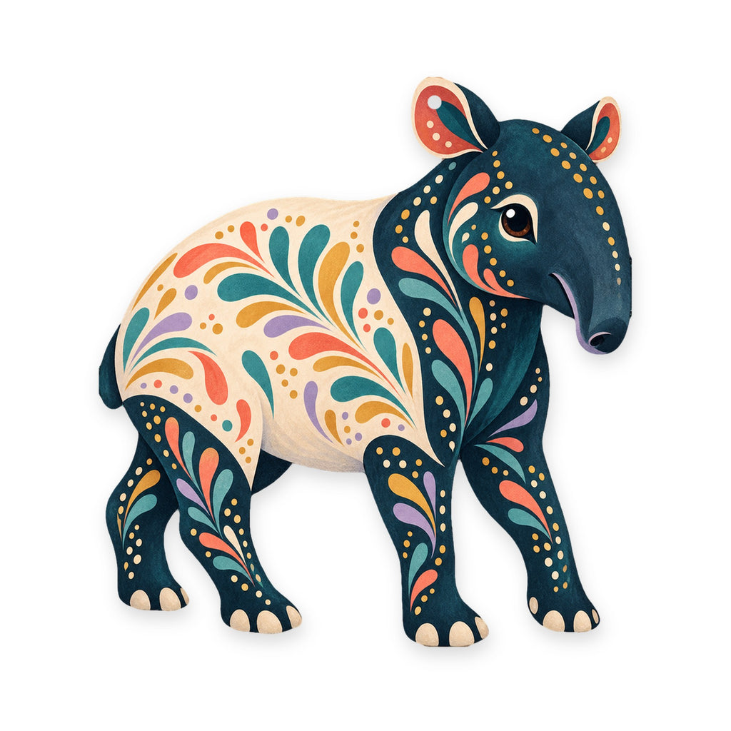 Malayan Tapir folk art ornament O375 on white, laser-cut maple wood, made in USA