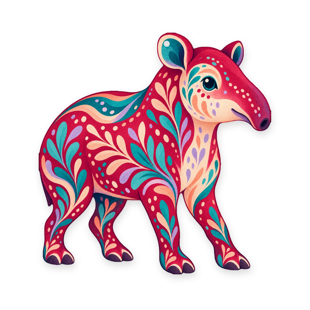 Brazilian Tapir folk art ornament O376 on white, laser-cut maple wood, made in USA