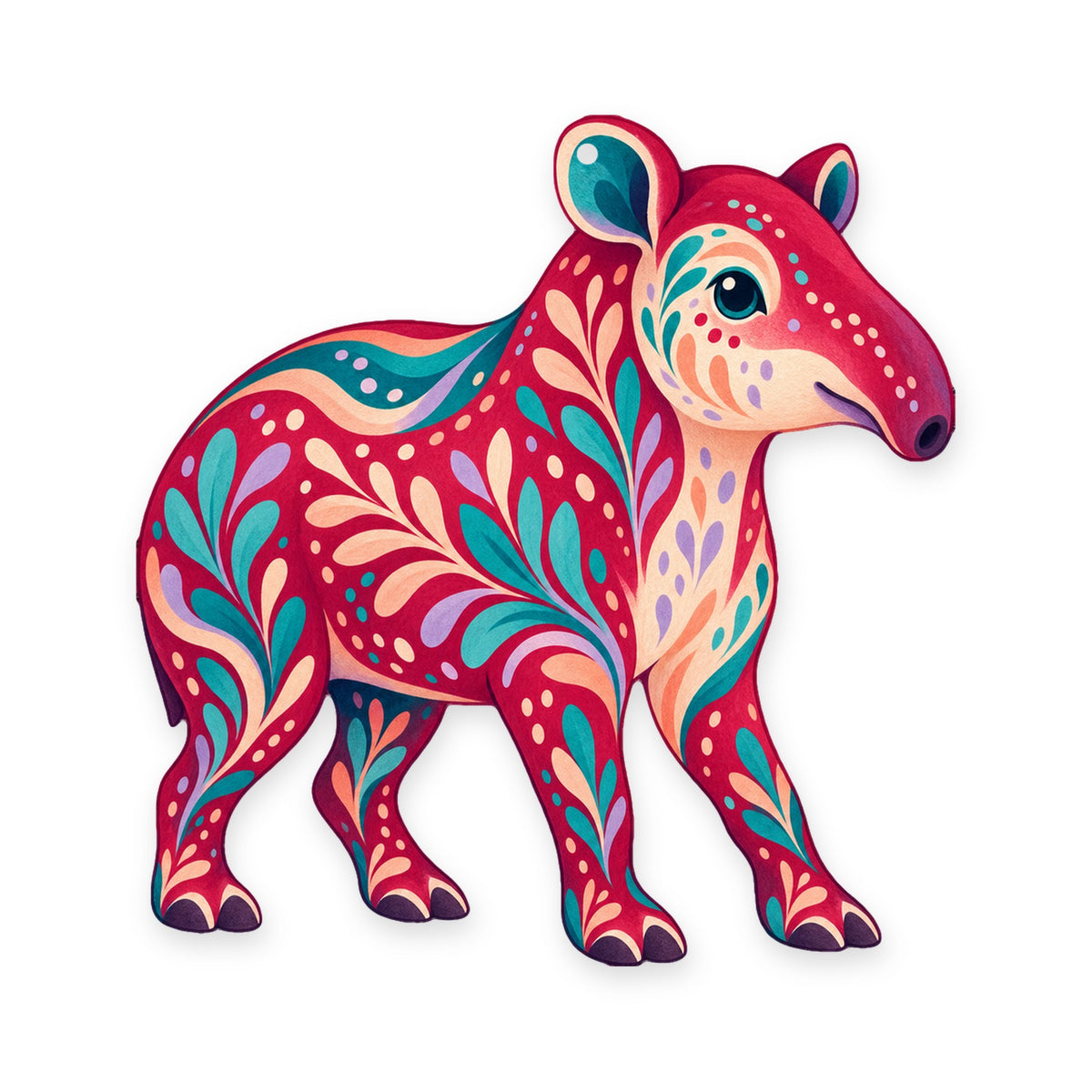 Brazilian Tapir folk art ornament O376 on white, laser-cut maple wood, made in USA
