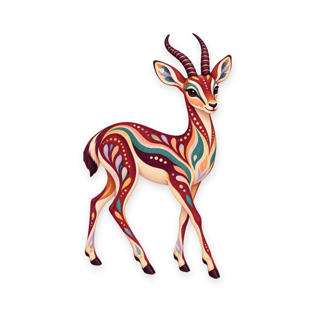 Thomson's Gazelle folk art ornament O390 on white, laser-cut maple wood, made in USA