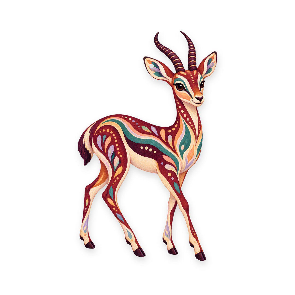 Thomson's Gazelle folk art ornament O390 on white, laser-cut maple wood, made in USA