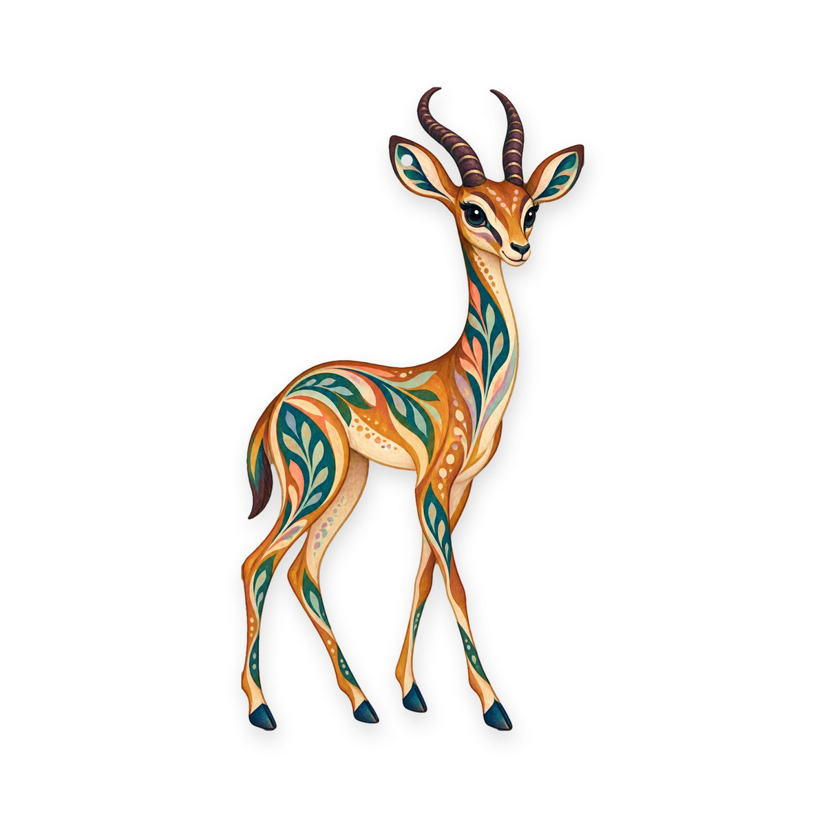 Gerenuk folk art ornament O391 on white, laser-cut maple wood, made in USA
