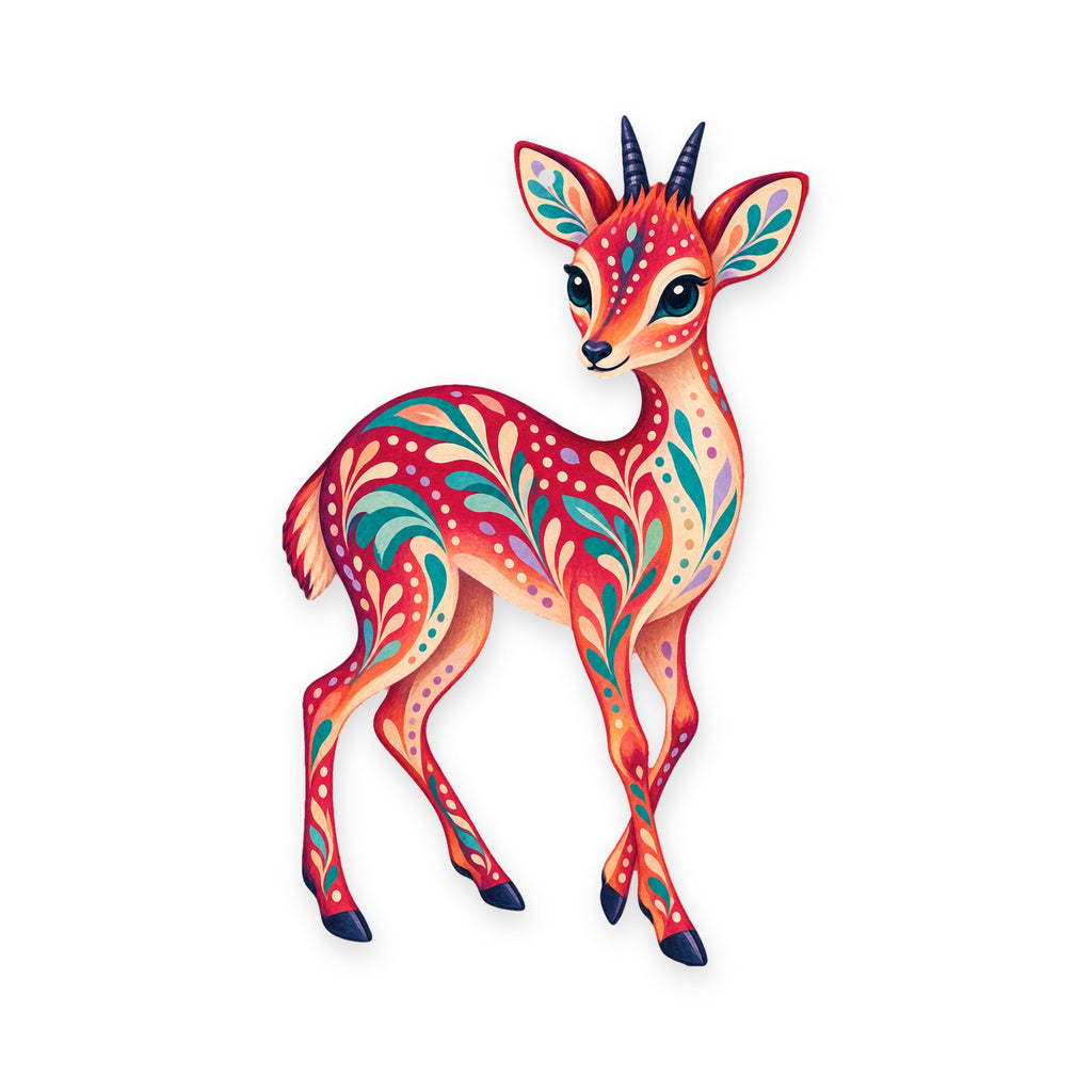 Dik-Dik folk art ornament O392 on white, laser-cut maple wood, made in USA