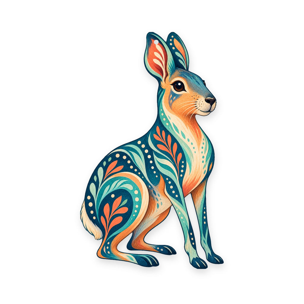 Patagonian Mara folk art ornament O401 on white, laser-cut maple wood, made in USA