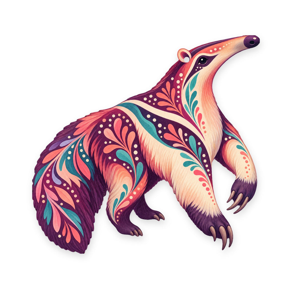 Giant Anteater folk art ornament O404 on white, laser-cut maple wood, made in USA