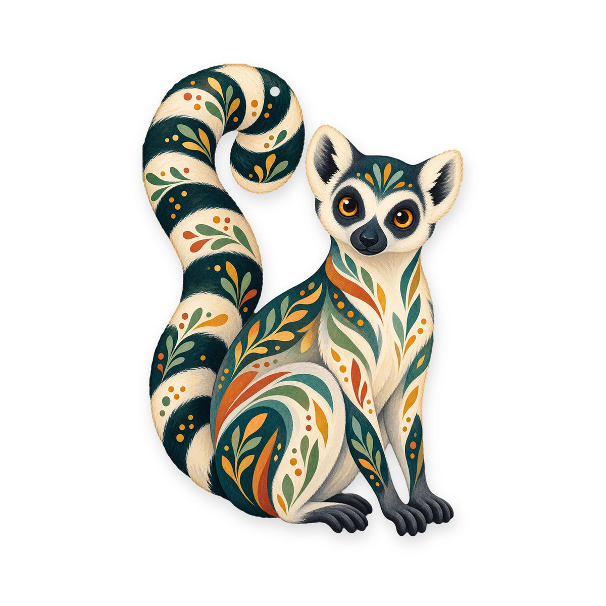 Ring-Tailed Lemur folk art ornament O411 on white, laser-cut maple wood, made in USA