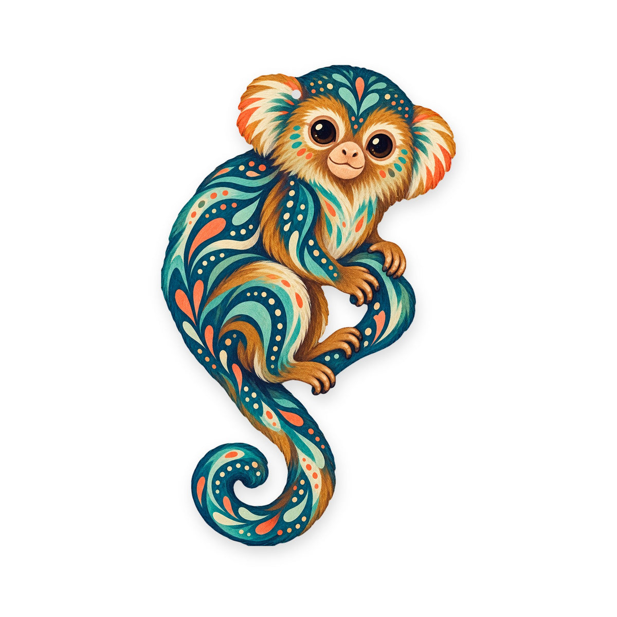 Pygmy Marmoset folk art ornament O425 on white, laser-cut maple wood, made in USA