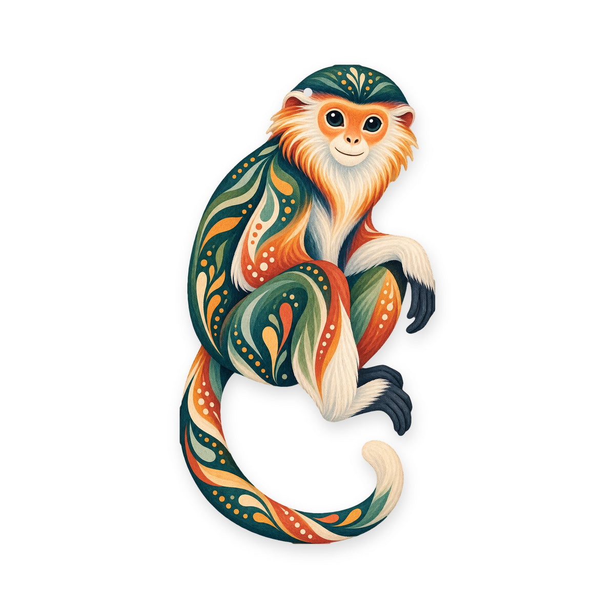 Douc Langur folk art ornament O435 on white, laser-cut maple wood, made in USA