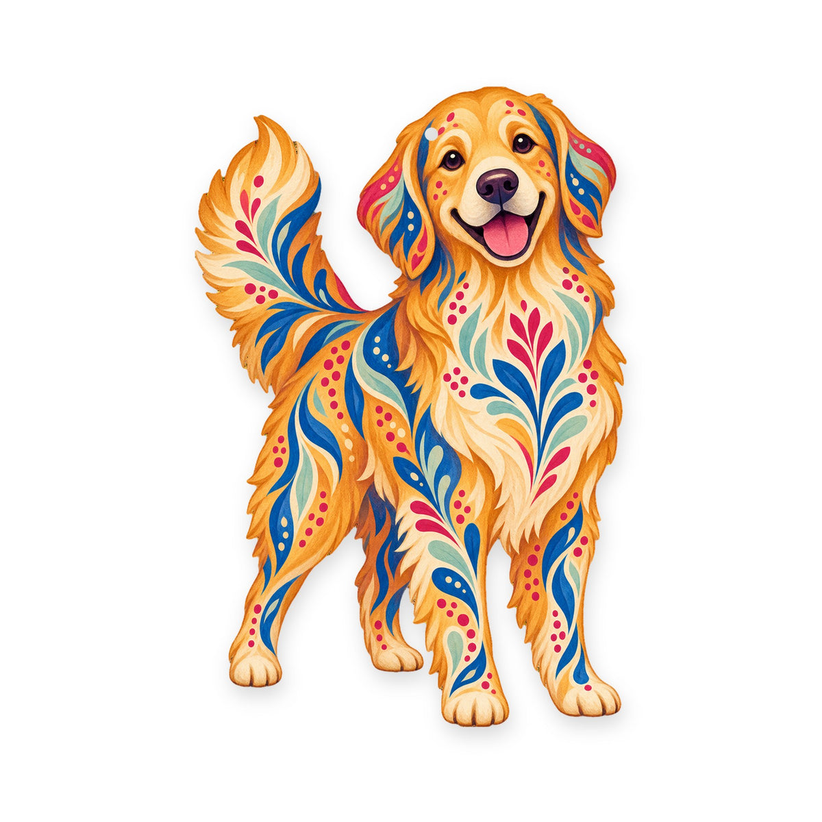 Golden Retriever folk art ornament O437 on white, laser-cut maple wood, made in USA