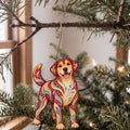 Laser-cut maple wood Labrador Retriever folk art ornament O438 hanging on a fir branch, made in USA