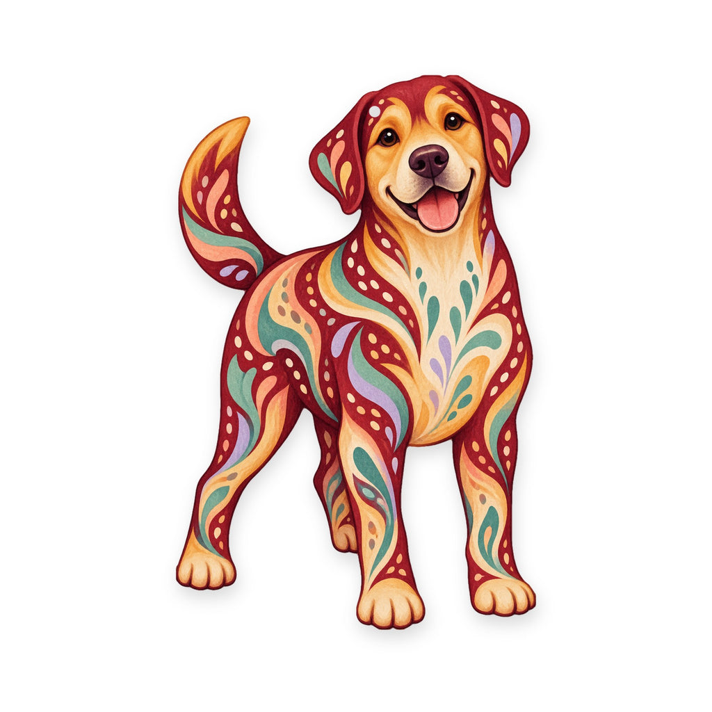 Labrador Retriever folk art ornament O438 on white, laser-cut maple wood, made in USA