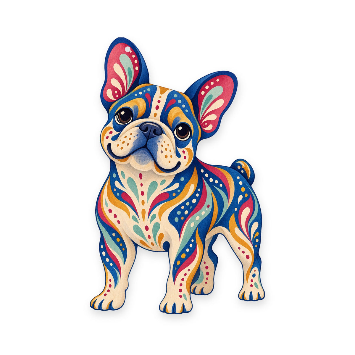 French Bulldog folk art ornament O445 on white, laser-cut maple wood, made in USA