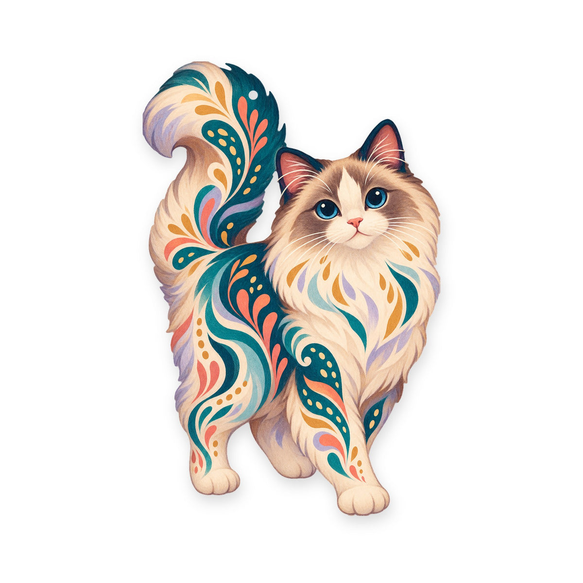 Ragdoll Cat folk art ornament O463 on white, laser-cut maple wood, made in USA